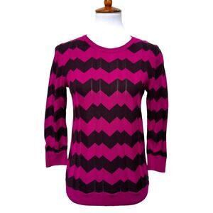 Ann Taylor Women's Pullover Sweater Pink Black Chevron Long Sleeve Knit Medium